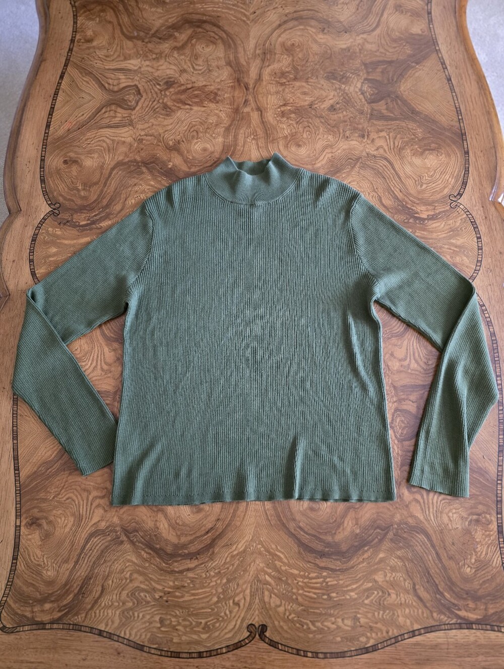 Coldwater Creek Mock Neck Sweater Womens Size XL Green Silk Blend Ribbed Knit